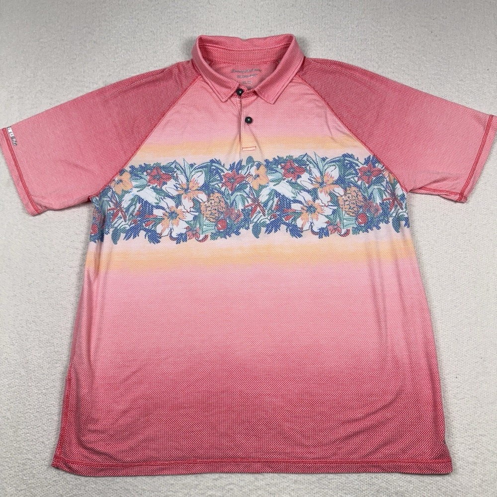 Tommy Bahama Polo Shirt Mens XL IslandZone Performance Breathable Hawaiian Aloha